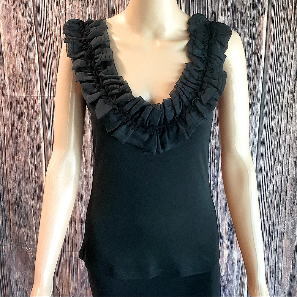 D.Exterior NWT rare & unique black ruffle neckline soft blouse size 44